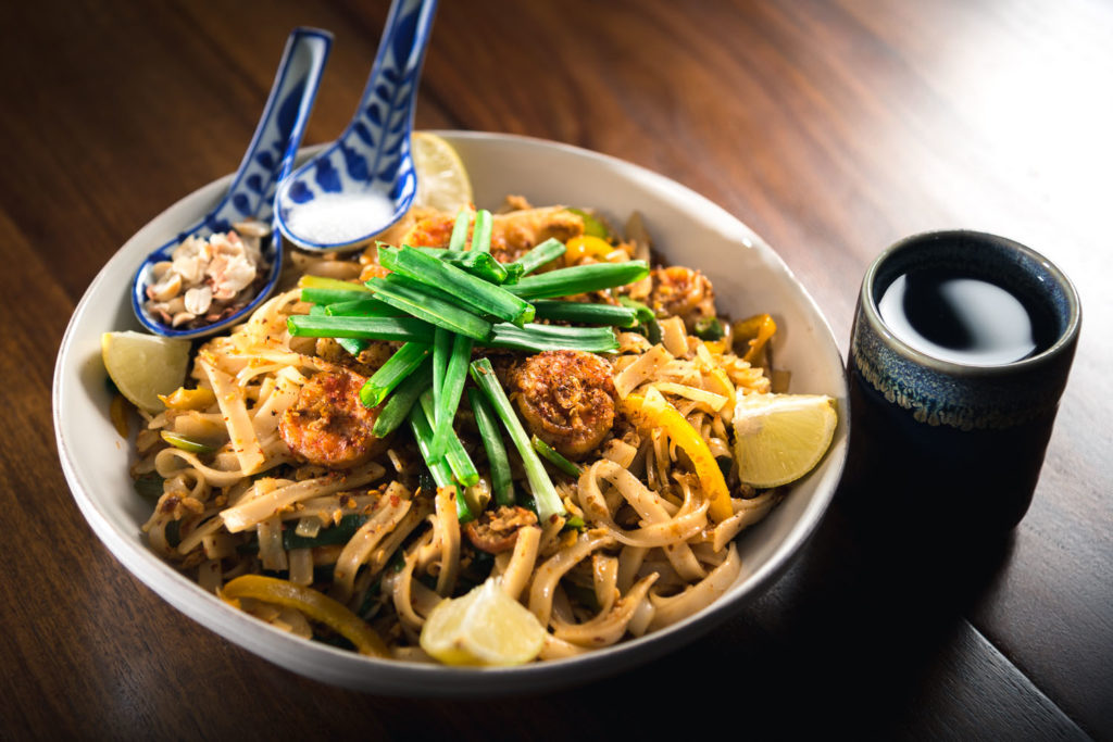 Authentic Pad Thai Rice Noodles with Shrimp in Tamarind sauce